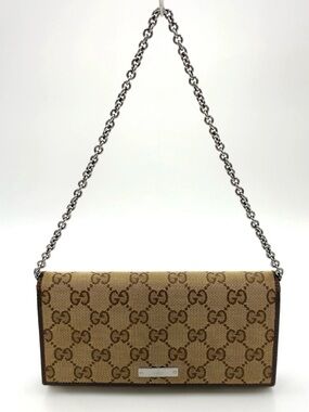 Authentic Gucci GG Canvas Chain Wallet W/Box